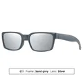 Klassische rechteckige Herren Sonnenbrille mit sandgrauem Rahmen und silbernen Gläsern - Mattes Grauer Rahmen mit Silberner Verspiegelung