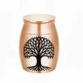 Rose gold aluminum small pet cremation urn with black Tree of Life pattern. - Tree of Life Pattern (21562) / 30x40mm / Rose Gold