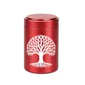 Elegant red aluminum alloy mini cremation urn with white Tree of Life pattern, waterproof - 70x45mm / Red