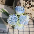 Elegant light blue five-head artificial peony bouquet for home and wedding flower decoration - Blue