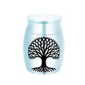 Small light blue aluminum pet cremation urn featuring a black Tree of Life design - Tree of Life Pattern (21562) / 30x40mm / Sky Blue