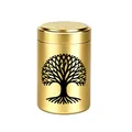 Elegant golden aluminum alloy mini cremation urn featuring a black Tree of Life design - 70x45mm / Gold