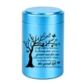 Blaue Gedenkurne aus Aluminiumlegierung mit Lebensbaum-Design und tröstendem Gedicht - Andenken Urne (46620) / 70x45mm / Himmelblau
