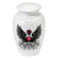 Urna de cremación blanca de aleación de aluminio con diseño de corazón y alas. - 65x45mm / Blanco