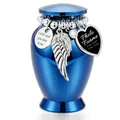 Mini-Tierurnenaus blauer Legierung mit Fotorahmen Herz und Engelsflügel Anhängern - Mini Herz Fotorahmen Stil / 70x45mm (Rahmen 2.1cm) / Blau