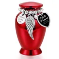 Rote Mini-Haustierurne aus Legierung mit Engelsflügel und Herz-Fotoanhänger-Charm - Mini Herz Fotorahmen Stil / 70x45mm (Rahmen 2.1cm) / Rot