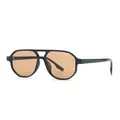 Gafas de sol aviador retro de gran tamaño con puente doble y lentes ámbar con estilo - Montura Negra Lente Marrón