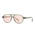 Gafas de sol aviador retro para mujer con montura verde y lentes rosa océano - Montura Verde / Lentes Rosa Claro