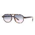 Retro tortoise shell double-bridge aviator sunglasses with gradient pink lenses - Tortoise Frame Gradient Gray Pink Lens