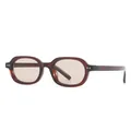 Retro oval sunglasses with translucent dark brown frames and premium UV protection lenses - Tea Frame Champagne Lens