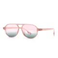 Retro double bridge aviator sunglasses for women with pink and green gradient lenses. - Pink Frame Pink Green Gradient Lens