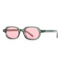Retro oval sunglasses with green transparent frames and pink lenses for UV protection. - Green Frame Pink Lenses