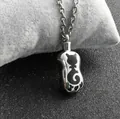 Stainless steel pet urn necklace with cat pattern pendant for memorial ashes - Cat Style (Silver)