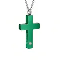 Collar de urna cruz verde con grabado Forever with Me y piedra brillante de circonita - Forever with me / Verde
