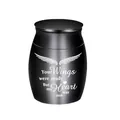 Elegant small black memorial cremation urn for pet ashes with engraved wings and quote - Memorial Urn / 30x40mm / Black