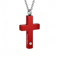 Collar con colgante de urna de cruz roja con grabado Always with me para cenizas - Always with me / Rojo