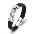 Braided black leather cremation urn bracelet with stainless steel knot for ashes - 24cm / Black