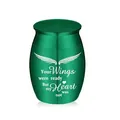 Green small metal cremation urn for human pet ashes with memorial wing quote - Memorial Urn / 30x40mm / Green
