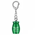 Groene urn sleutelhanger met gegraveerde herdenkingstekst voor as van mens of dier. - Urn Sleutelhanger / Groen