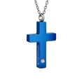 Elegante colgante de cremación de cruz azul de acero con grabado conmemorativo - I still Need you close to me / Azul