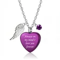 Paars hart herdenkings-urnketting met engelenvleugel hanger en liefdevolle gravure - Hart-Strass-Vleugelhanger / Paars