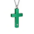 Collar de urna de cruz verde para cenizas con grabado conmemorativo y circón - Todavía te necesito cerca de mí / Verde