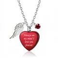 Elegante rode hart urn ketting met zilveren vleugel en rode kristallen bedel. - Hart-Strass-Vleugelhanger / Rood