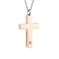 Colgante urna cruz en oro rosa con grabado sentimental y pequeña piedra brillante - I still Need you close to me / Rosa oro