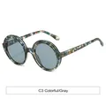 Lunettes de soleil rondes oversize avec monture mosaïque colorée et verres gris C3 - Lunettes de Soleil (BJ4004) / Monture Colorée Verres Gris (C3)