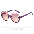 Lunettes de soleil rondes oversize tendance avec dégradé violet rose et rose marron. - Lunettes de Soleil (BJ4004) / Monture Rose Violet Verres Rose Marron (C4)
