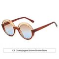 Lunettes de soleil rondes oversize marron champagne avec verres dégradés bleu - Monture Champagne Marron Verres Marron Bleu (C6)