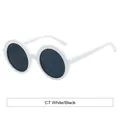 Lunettes de soleil rondes surdimensionnées avec monture blanche texturée et verres noirs - Monture Blanche Verres Noirs (C7)