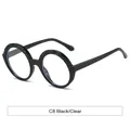 Lunettes rondes oversize avec monture noire texturée et verres clairs, variante C8. - Noir Brillant Anti-Lumière Bleue (C8)