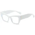 Lunettes de soleil œil-de-chat beige avec monture épaisse et charnières dorées chics - C14 Blanc/Transparent