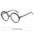 Lunettes de mode rétro rondes surdimensionnées avec monture marbrée colorée et verres clairs C10 - Monture Colorée Anti-Lumière Bleue (C10)