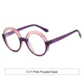 Lunettes rondes stylées monture large bicolore rose violet et transparent femme - Monture Rose Violet Anti-Lumière Bleue (C11)