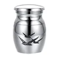Polished silver stainless steel cremation urn for human or pet ashes with pigeon engraving - Silver Dove Pattern (354954898)
