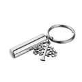 Memorial silver cylinder cremation urn keychain featuring a Tree of Life charm pendant - Tree of Life Cylinder Style / High Polish Silver