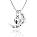 Elegante collar con colgante de urna de luna y corazón plateado para cenizas de recuerdo - Estilo Cruz