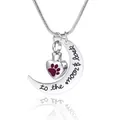 Collar de urna de luna y corazón de plata para cenizas de mascotas con huella - Estilo Garra Púrpura