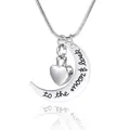 Collar de urna de corazón plateado con luna creciente grabada To the moon and back - Versión sin texto