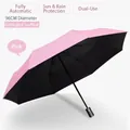 Pink automatic folding umbrella with sun-protective black coating for rain and sun. - Automatic-Black Coating-Light Pink