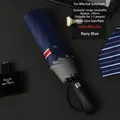 Premium automatic navy blue folding umbrella with a safety reflective edge - Reflective Automatic (10-Rib Enlarged) / 105cm / Navy Blue