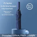 Foldable navy blue automatic umbrella with windproof 10-rib frame and sun protection - P Series-10 Ribs-Navy Blue