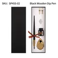 Elegant vintage calligraphy dip pen set with black wooden holder and ink bottle - Black Wood Handle Pen (SP455-02) / Black