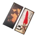Vintage European red quill pen set with ink bottle and replacement nibs for calligraphy - European Retro (SFDPB009003) / Red