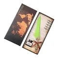 Vintage European feather dip pen set with five nibs and ink in map-themed gift box - European Retro (SFDPB009004)
