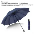 Large dark blue manual folding umbrella featuring 10 reinforced ribs for 2-3 people - Large 10-Rib Manual / Large-Navy Blue