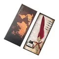 European vintage quill pen set featuring a red feather and five calligraphy nibs - European Retro (SFDPB009006)