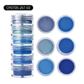 Six shades of blue pearl glitter powder in jars for wax sealing and DIY craft projects - Sky Blue Series (OY0705-267-03) / 6 Pieces/Pack / Sky Blue Colors